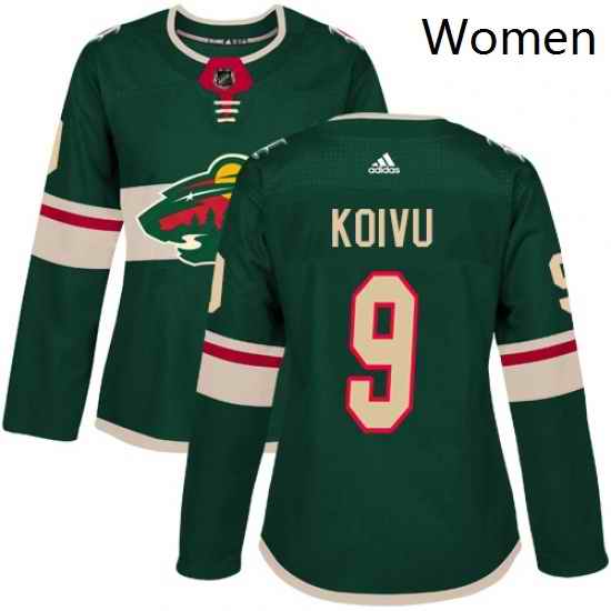 Womens Adidas Minnesota Wild 9 Mikko Koivu Authentic Green Home NHL Jersey